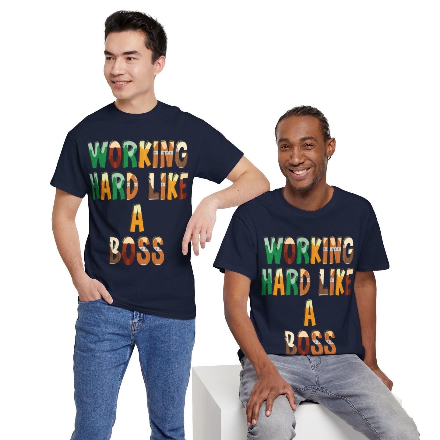 Boss Quote Unisex Heavy Cotton Tee, Working Hard Like a Boss, Unisex Tee, Graphic Tee, Funny Tee, Hispanic Boss Shirt