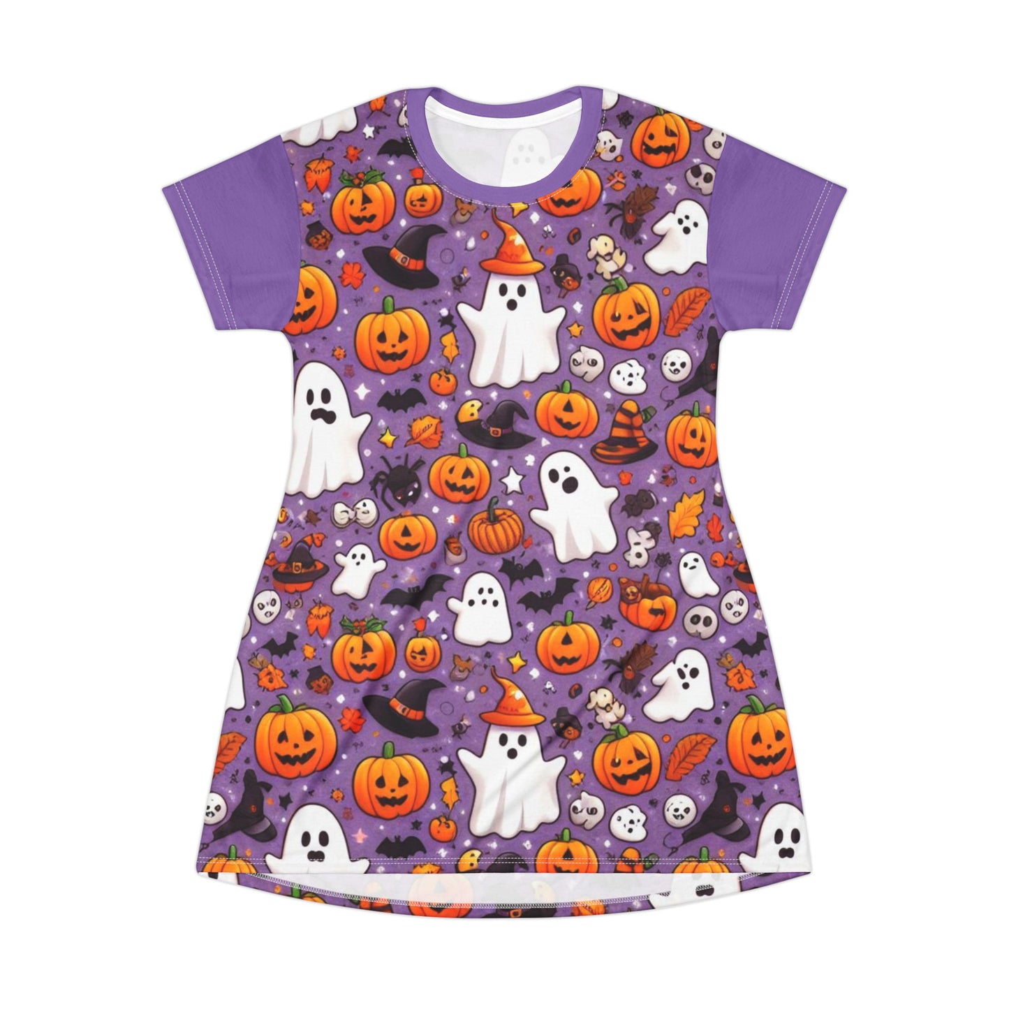 T-Shirt Dress (AOP), Vestido Camisero de Halloween con Estampado Integral, 100% Poliéster, Ligero y Sin Etiquetas,  Ropa Temática para Celebraciones