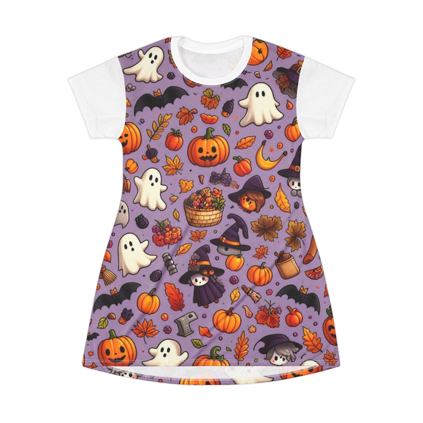 T-Shirt Dress (AOP), Vestido Camisero de Halloween con Estampado Integral, 100% Poliéster, Ligero y Sin Etiquetas,  Ropa Temática para Celebraciones