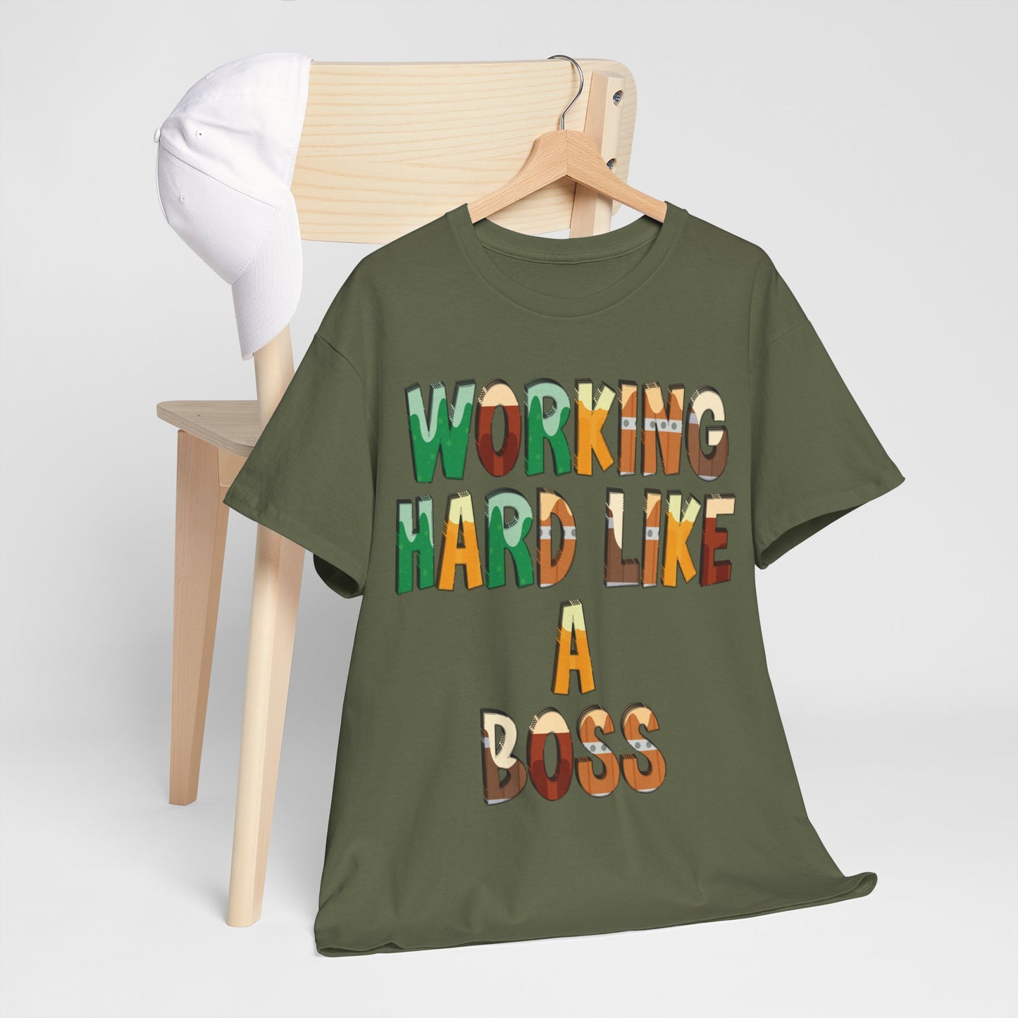 Boss Quote Unisex Heavy Cotton Tee, Working Hard Like a Boss, Unisex Tee, Graphic Tee, Funny Tee, Hispanic Boss Shirt