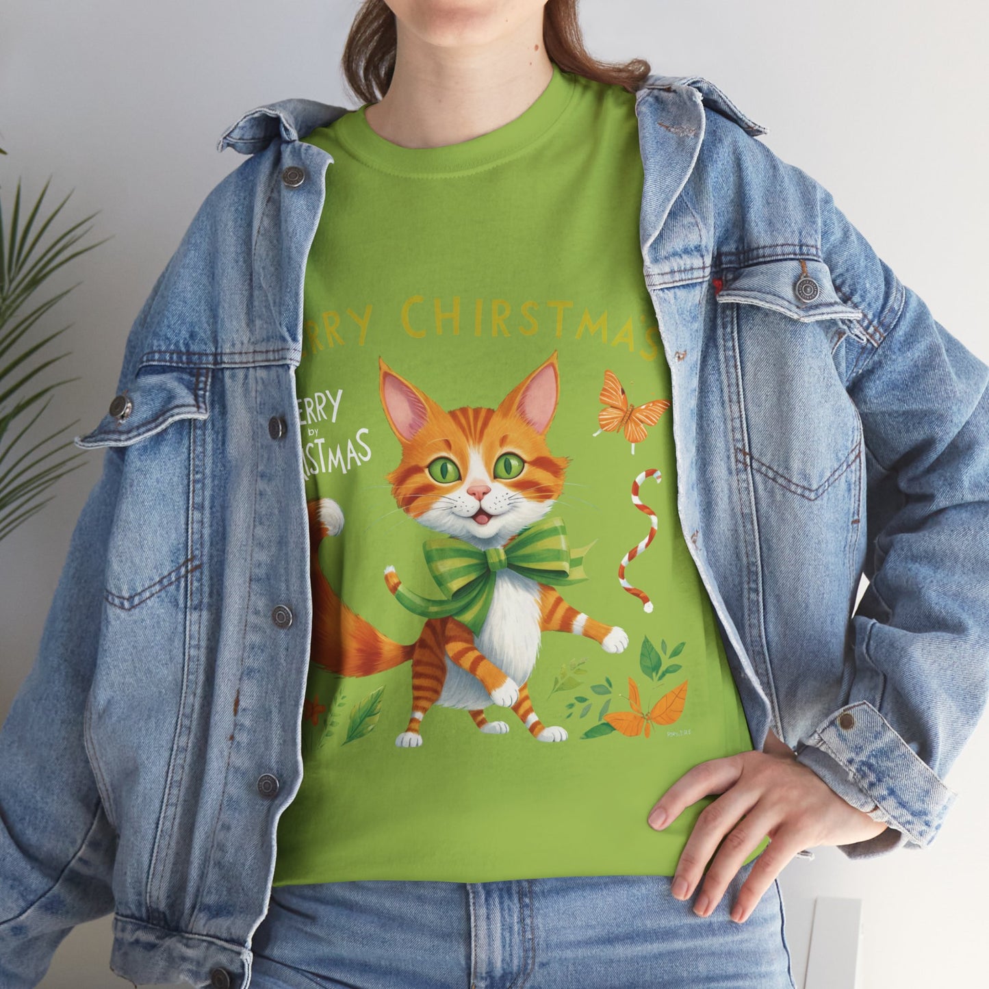 Unisex Heavy Cotton Tee - Gato Navidad