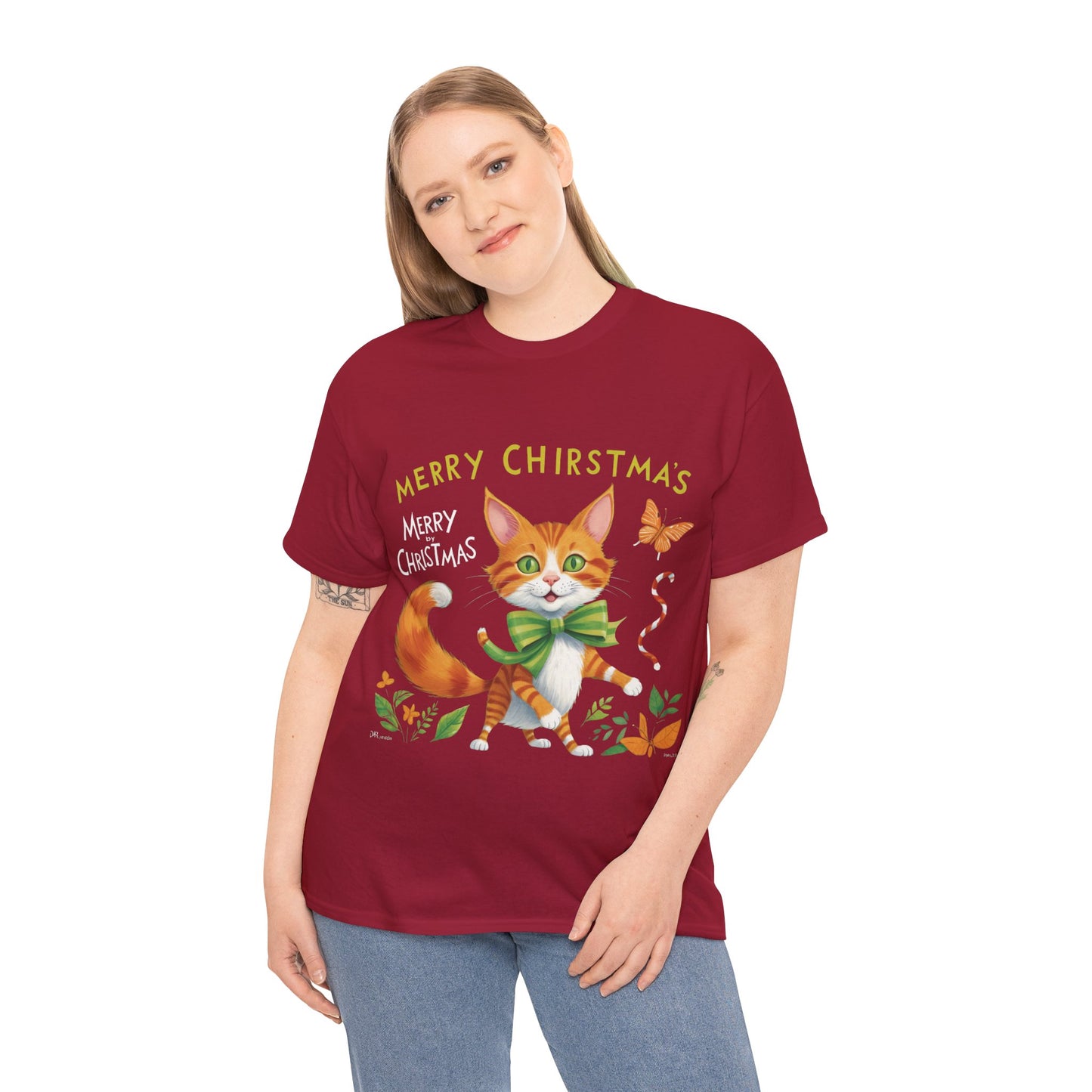 Unisex Heavy Cotton Tee - Gato Navidad