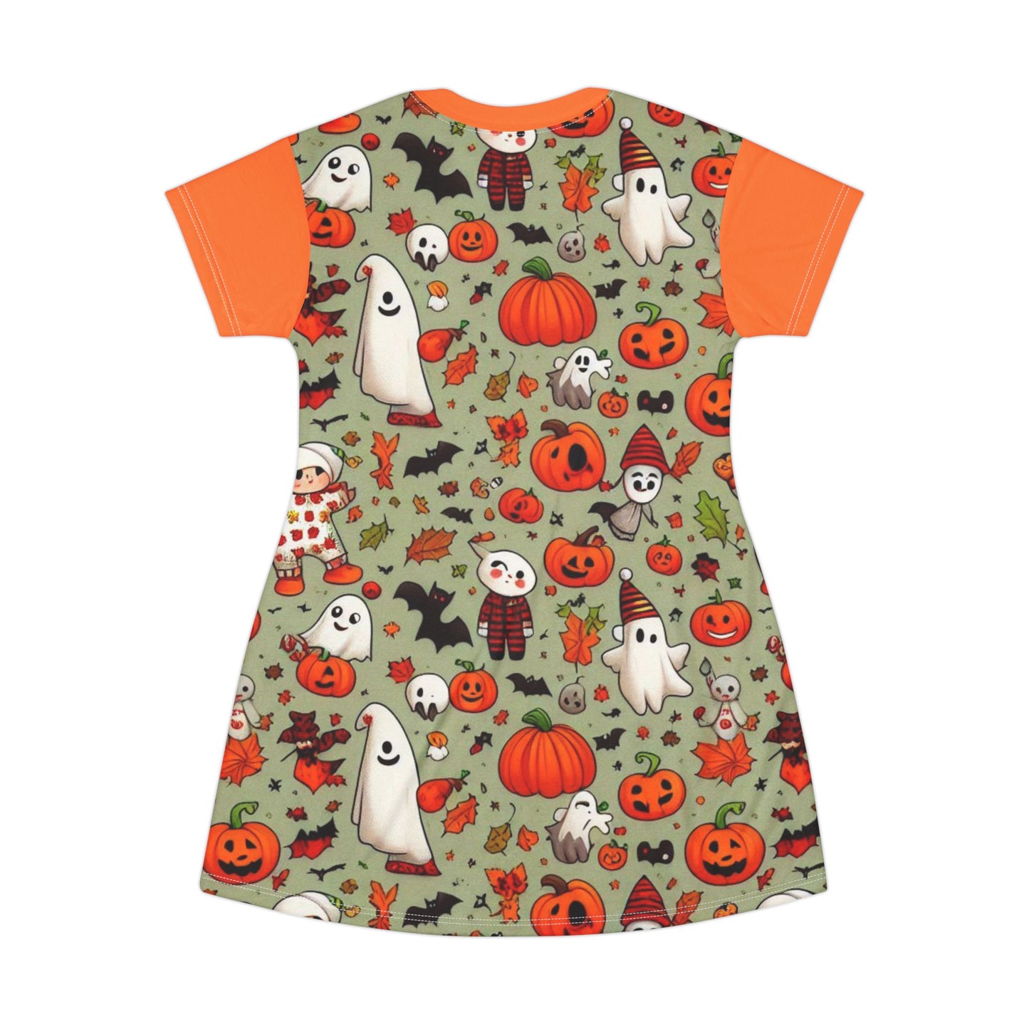 T-Shirt Dress (AOP), Vestido Camisero de Halloween con Estampado Integral, 100% Poliéster, Ligero y Sin Etiquetas,  Ropa Temática para Celebraciones