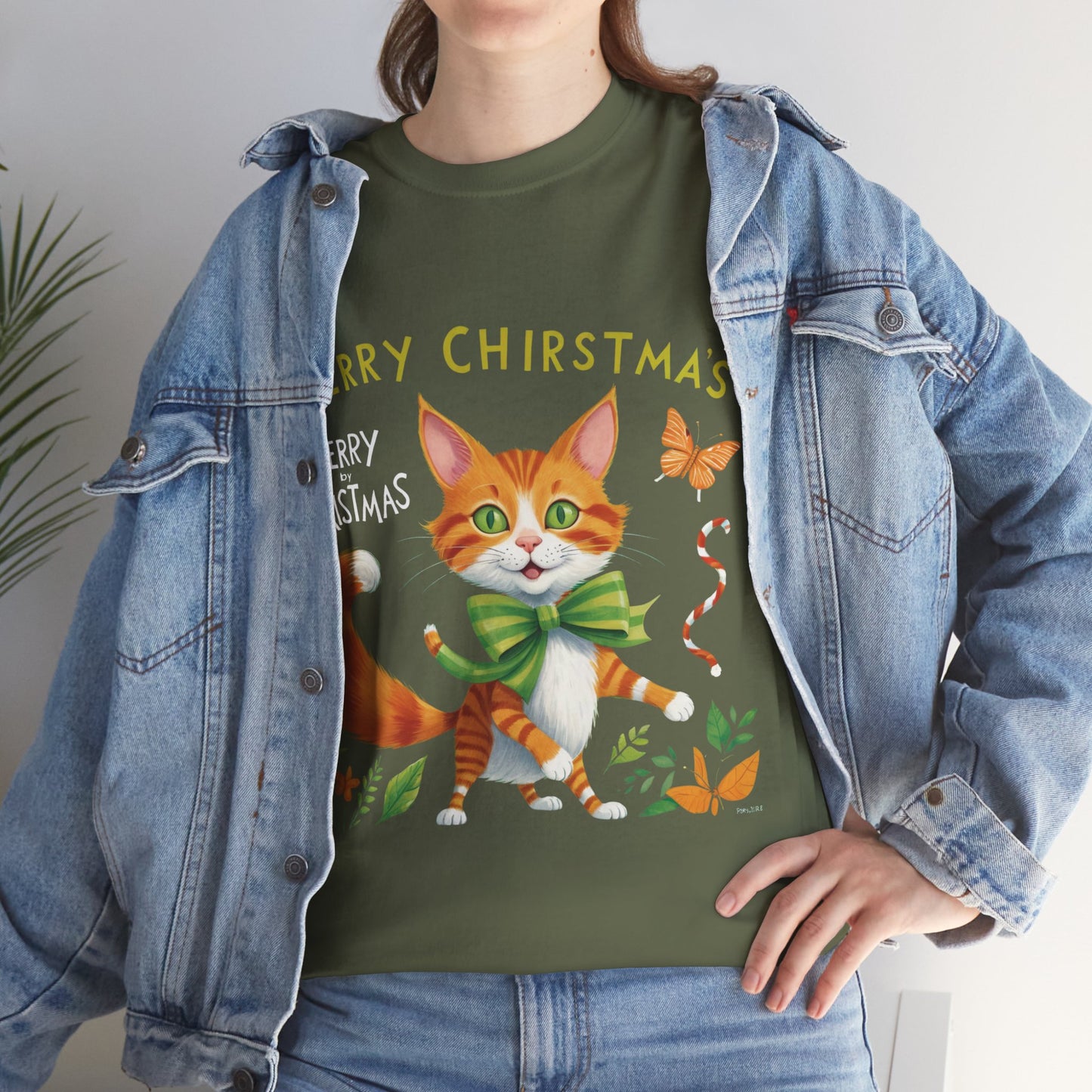 Unisex Heavy Cotton Tee - Gato Navidad