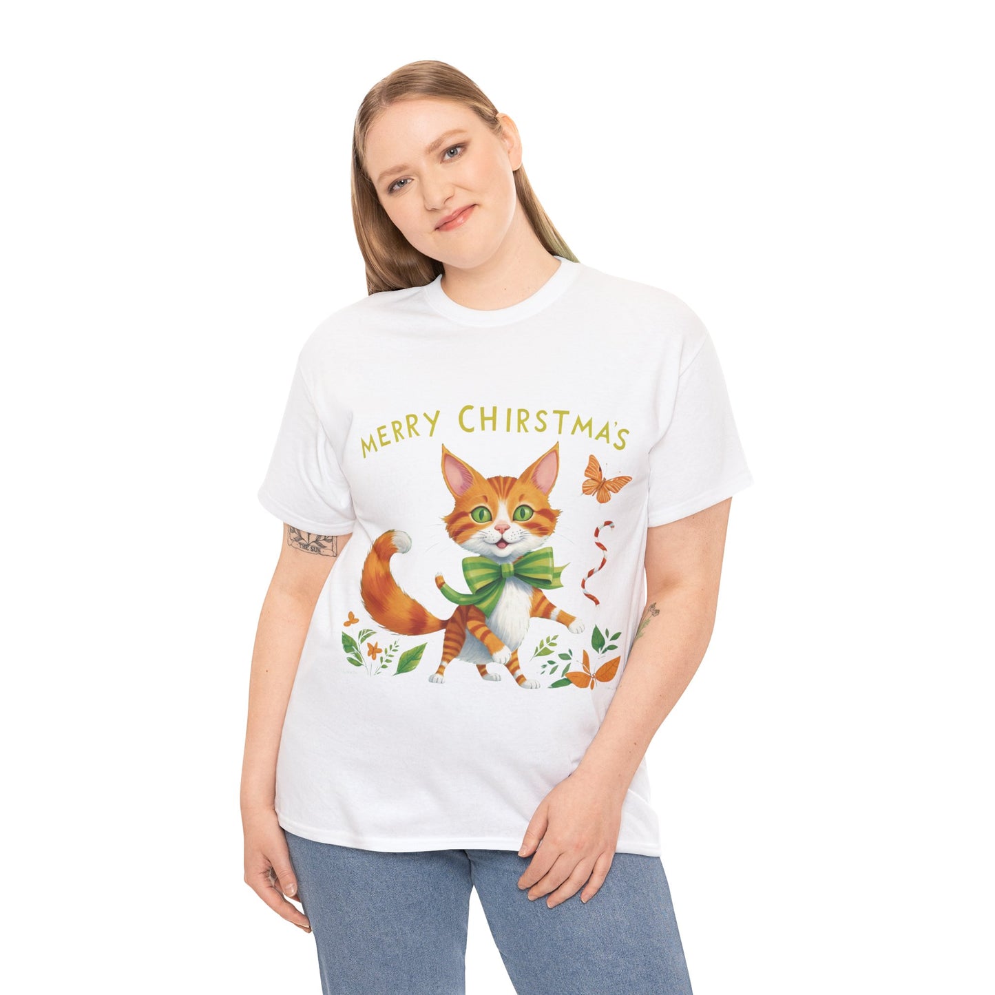 Unisex Heavy Cotton Tee - Gato Navidad