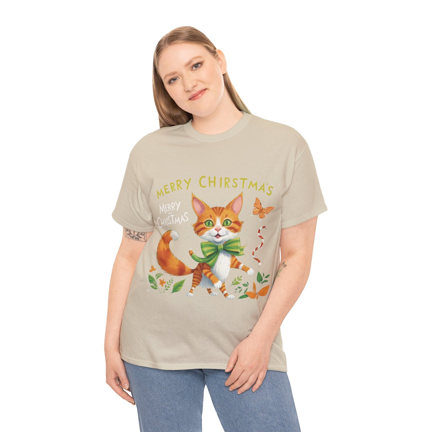 Unisex Heavy Cotton Tee - Gato Navidad