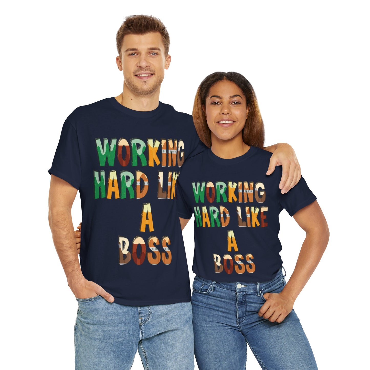 Boss Quote Unisex Heavy Cotton Tee, Working Hard Like a Boss, Unisex Tee, Graphic Tee, Funny Tee, Hispanic Boss Shirt