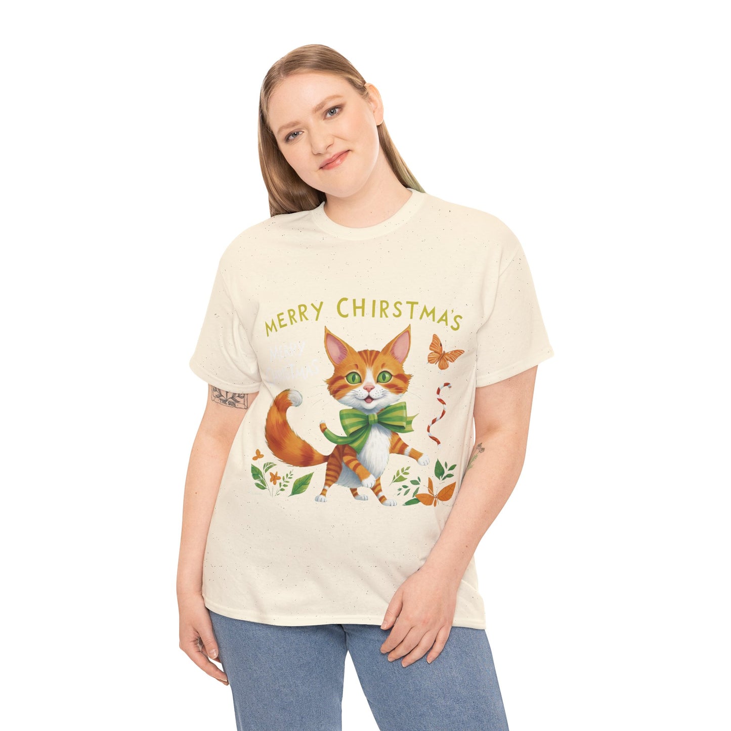 Unisex Heavy Cotton Tee - Gato Navidad