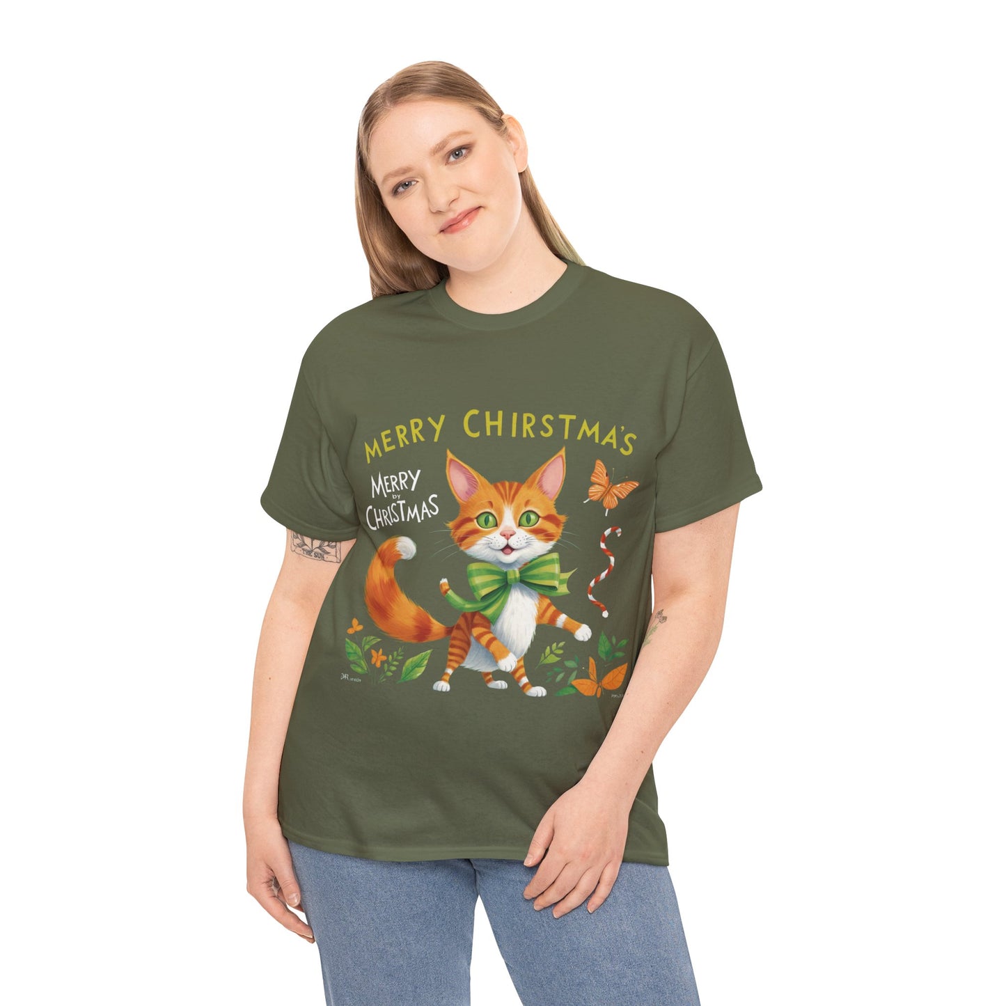 Unisex Heavy Cotton Tee - Gato Navidad