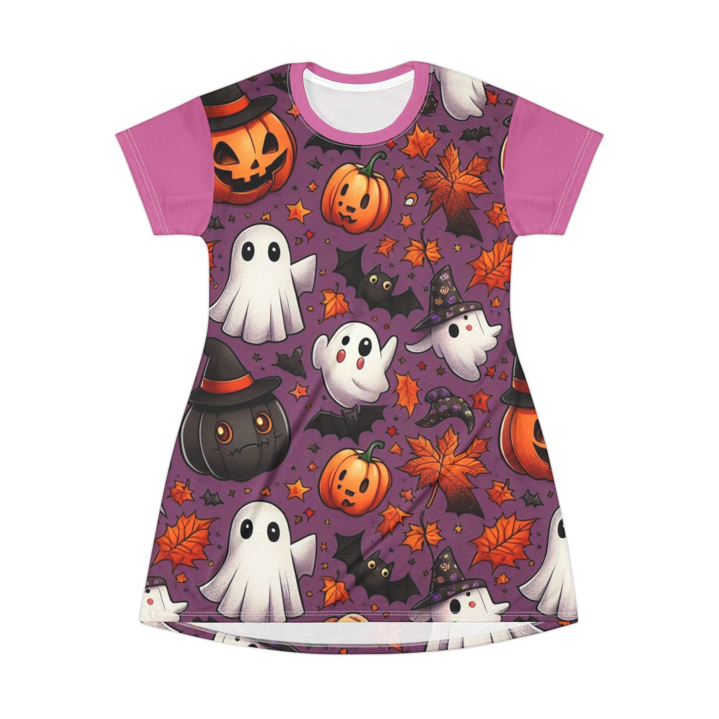 T-Shirt Dress (AOP), Vestido Camisero de Halloween con Estampado Integral, 100% Poliéster, Ligero y Sin Etiquetas,  Ropa Temática para Celebraciones