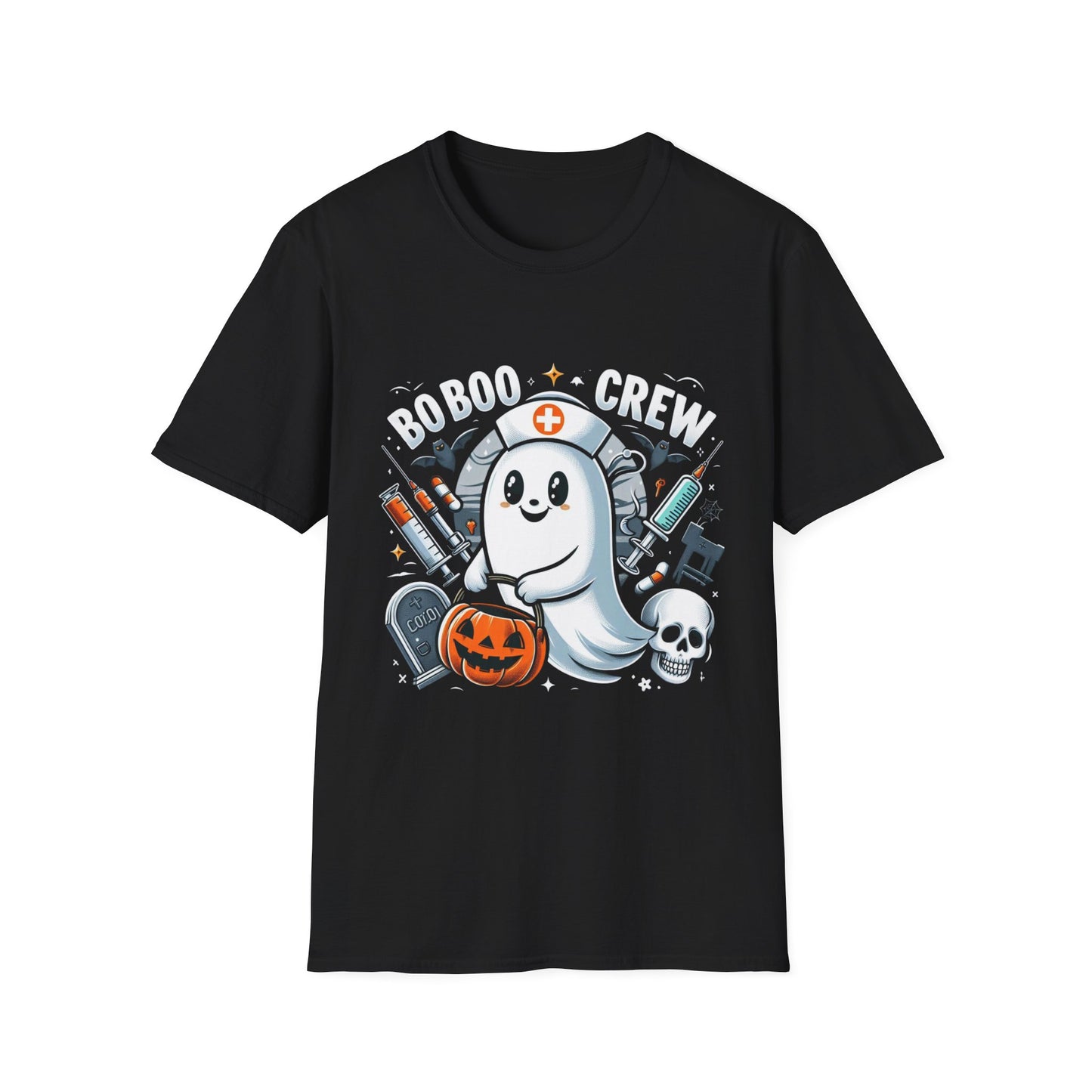 Unisex Softstyle T-Shirt, Camiseta Unisex Softstyle de Halloween con Enfermera Fantasmita, Ideal para Celebraciones Espeluznantes, Shirt halloween