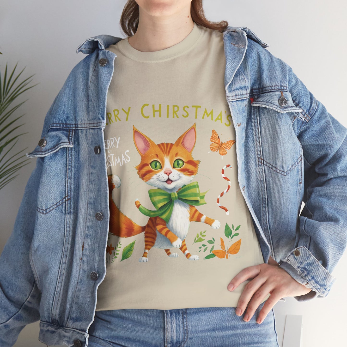 Unisex Heavy Cotton Tee - Gato Navidad