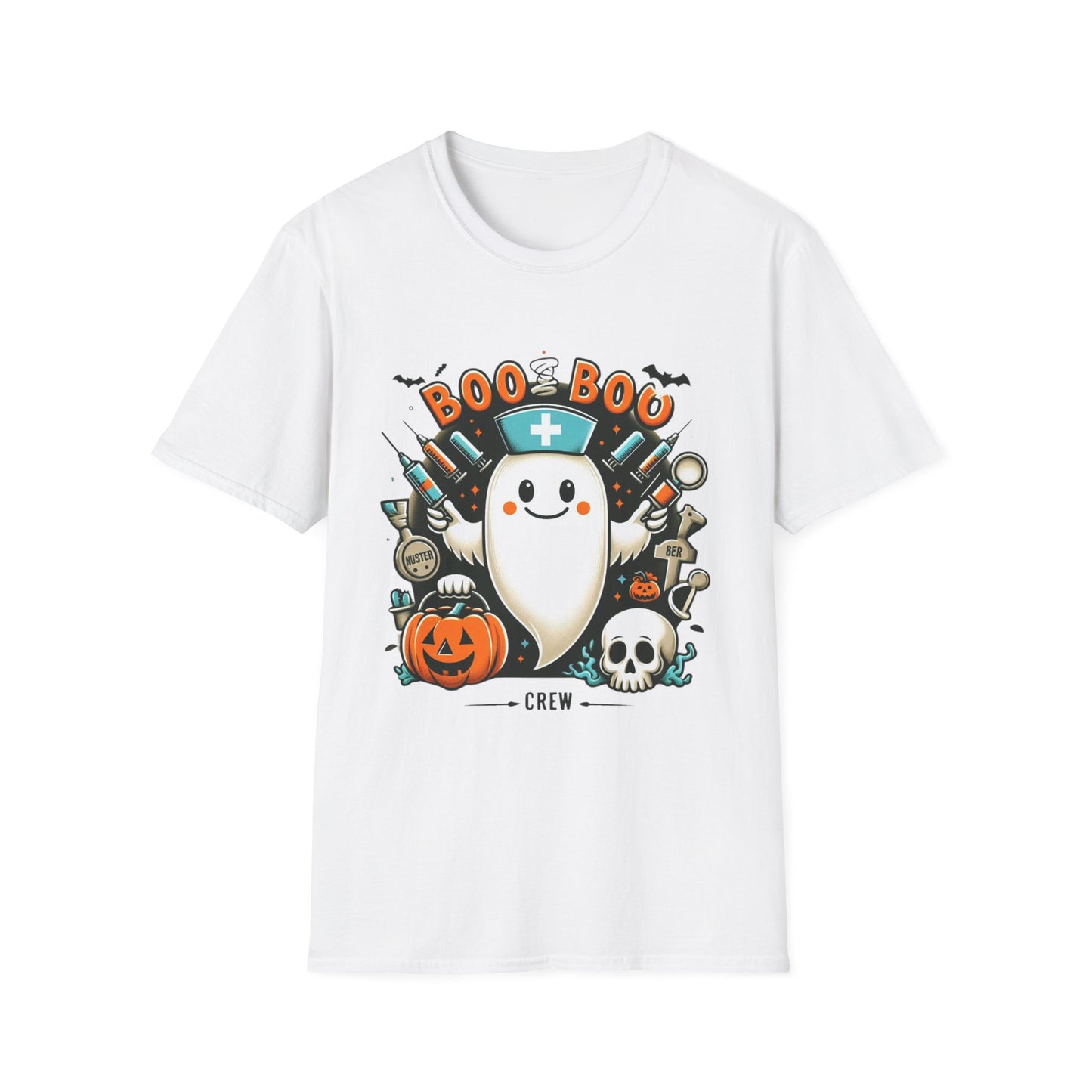 Unisex Softstyle T-Shirt, Camiseta Unisex Softstyle de Halloween con Enfermera Fantasmita – Ideal para Celebraciones Espeluznantes”, Shirt halloween