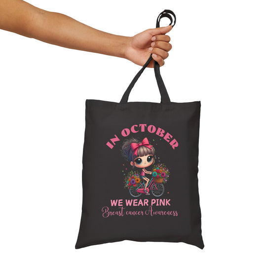 Cotton Canvas Tote Bag, Pink Tote Bags - Breast Cancer Awareness