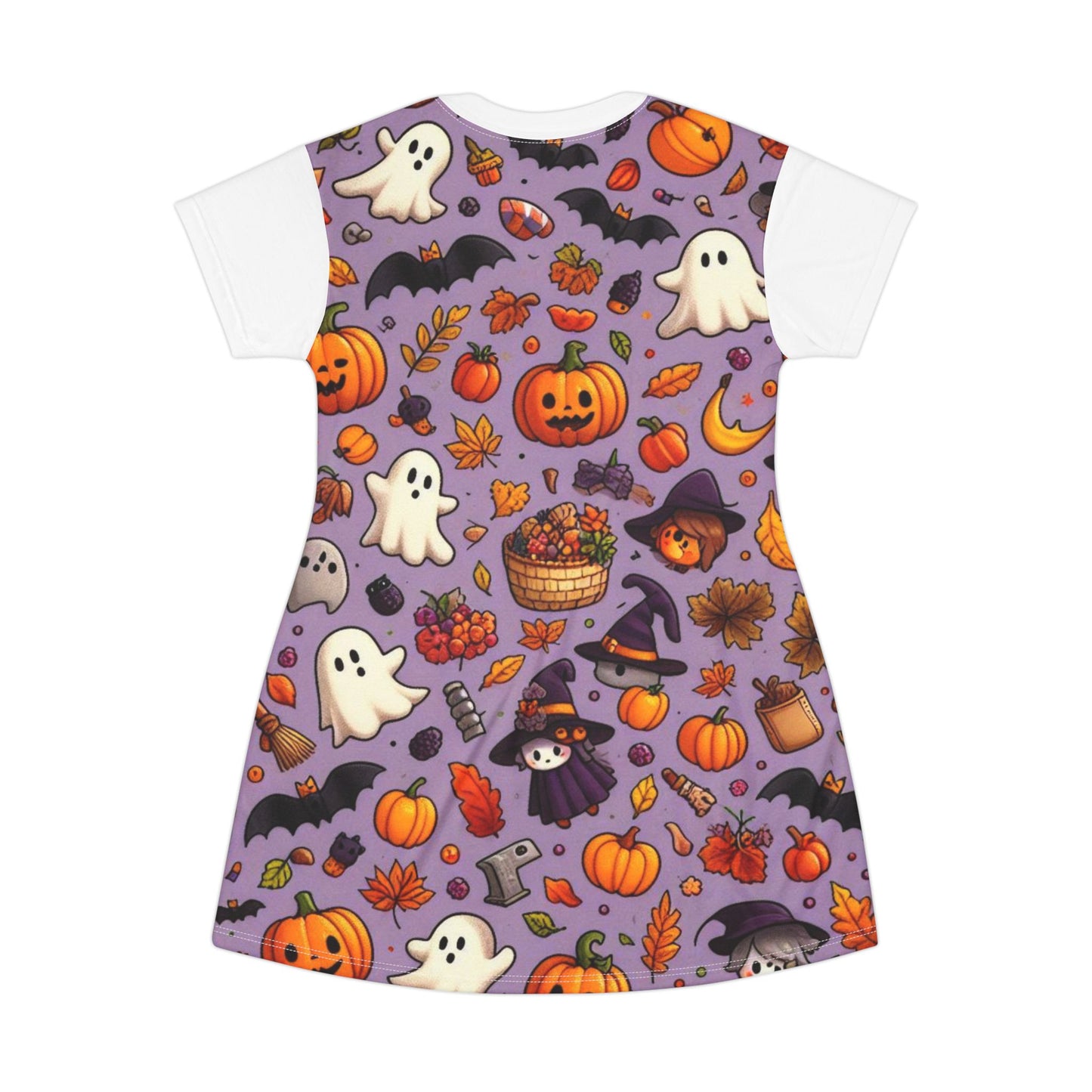 T-Shirt Dress (AOP), Vestido Camisero de Halloween con Estampado Integral, 100% Poliéster, Ligero y Sin Etiquetas,  Ropa Temática para Celebraciones