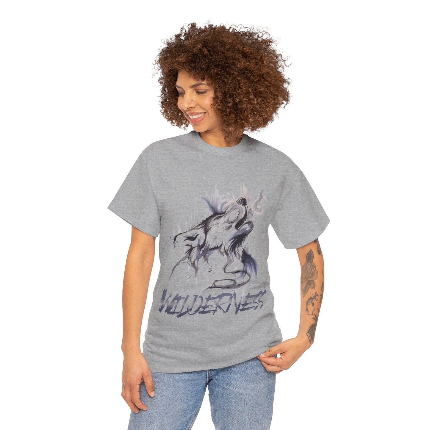 Wolf Design Wilderness Unisex Heavy Cotton Tee, Casual Gift, Men Women Nature Shirt