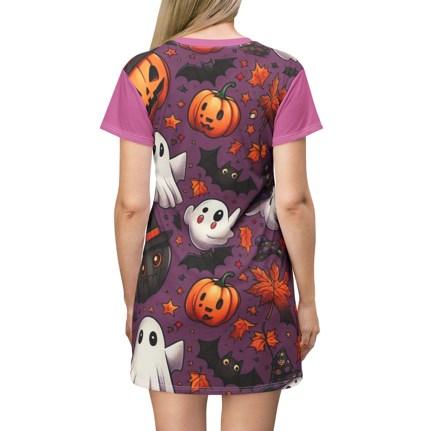 T-Shirt Dress (AOP), Vestido Camisero de Halloween con Estampado Integral, 100% Poliéster, Ligero y Sin Etiquetas,  Ropa Temática para Celebraciones