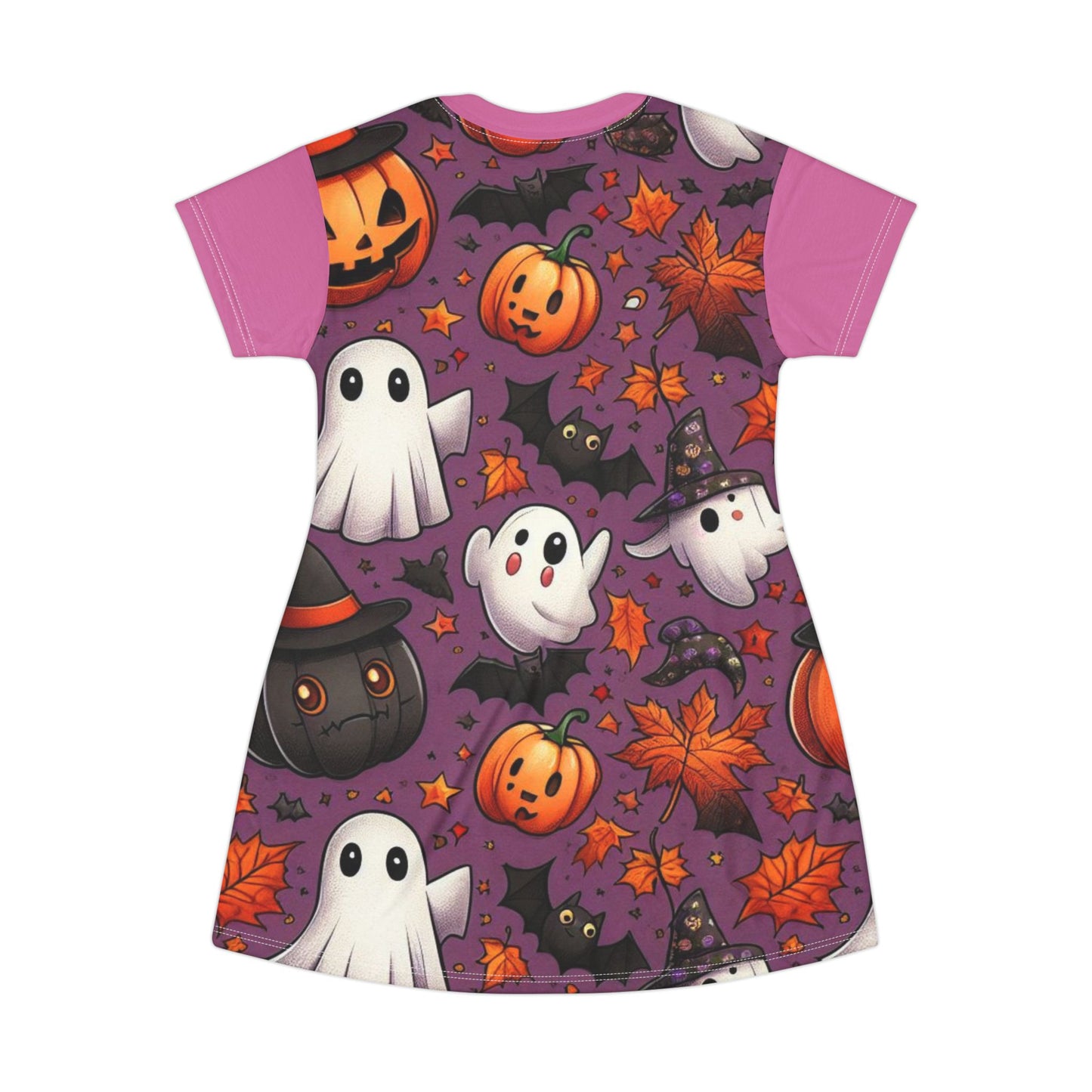 T-Shirt Dress (AOP), Vestido Camisero de Halloween con Estampado Integral, 100% Poliéster, Ligero y Sin Etiquetas,  Ropa Temática para Celebraciones