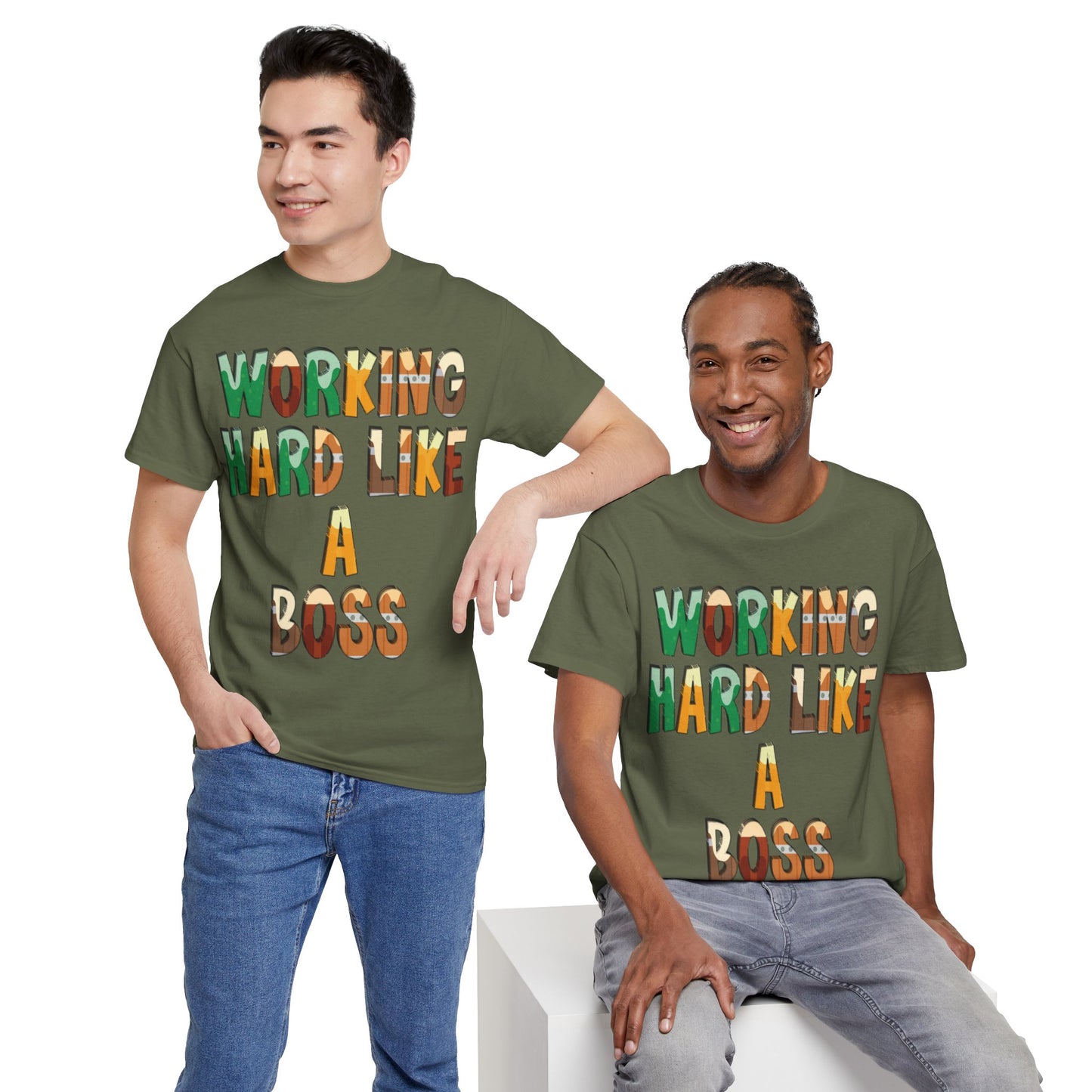 Boss Quote Unisex Heavy Cotton Tee, Working Hard Like a Boss, Unisex Tee, Graphic Tee, Funny Tee, Hispanic Boss Shirt