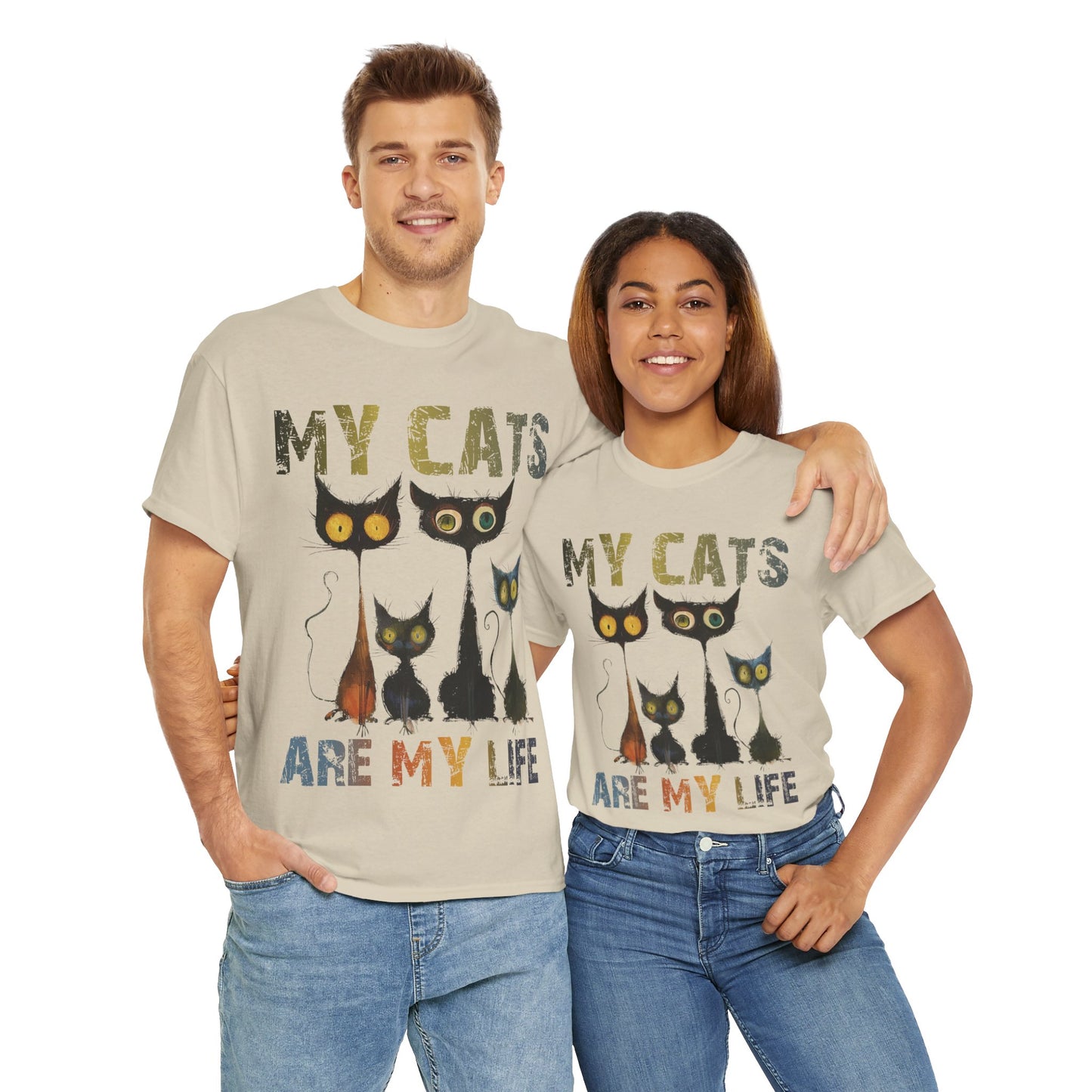 My Cats Unisex Tee, Natural Casual Gift for Him or Her, Cat Lover Tshirt, Funny Animal Shirt, Unisex Cotton Tee