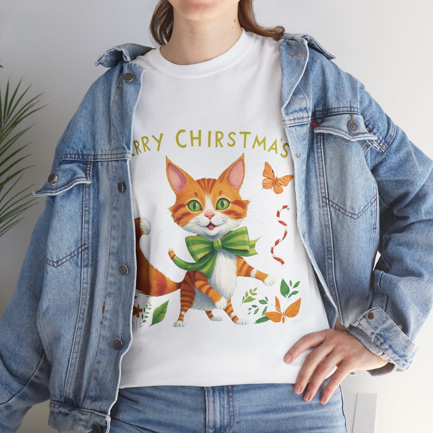 Unisex Heavy Cotton Tee - Gato Navidad