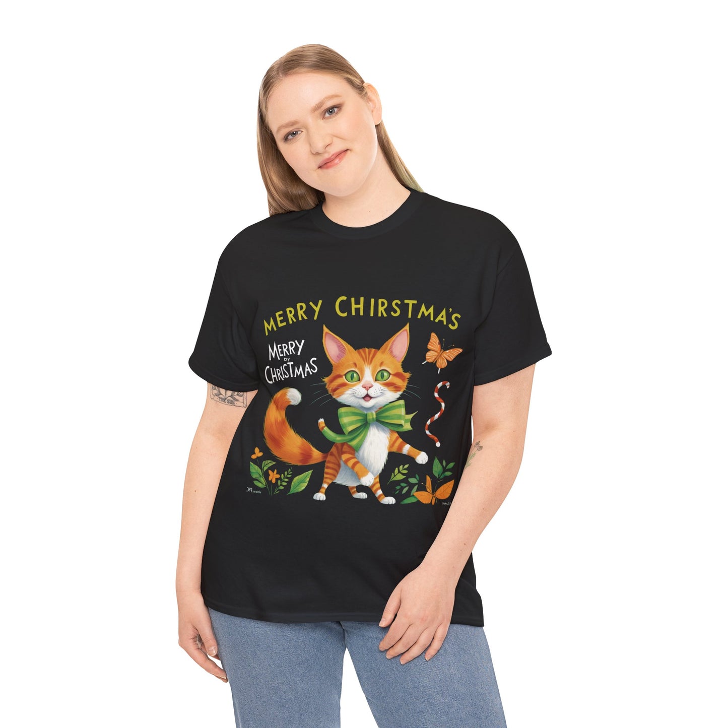 Unisex Heavy Cotton Tee - Gato Navidad