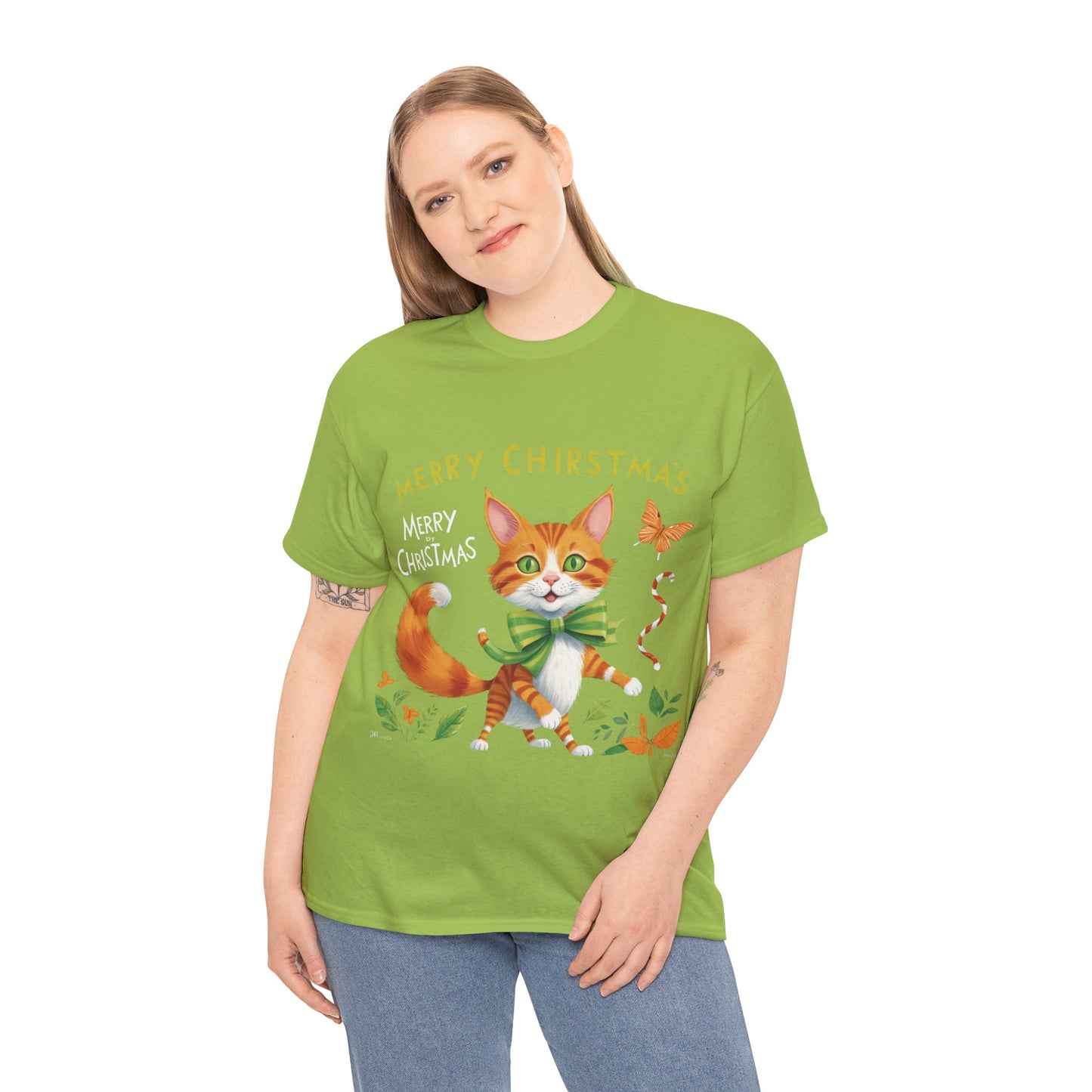 Unisex Heavy Cotton Tee - Gato Navidad