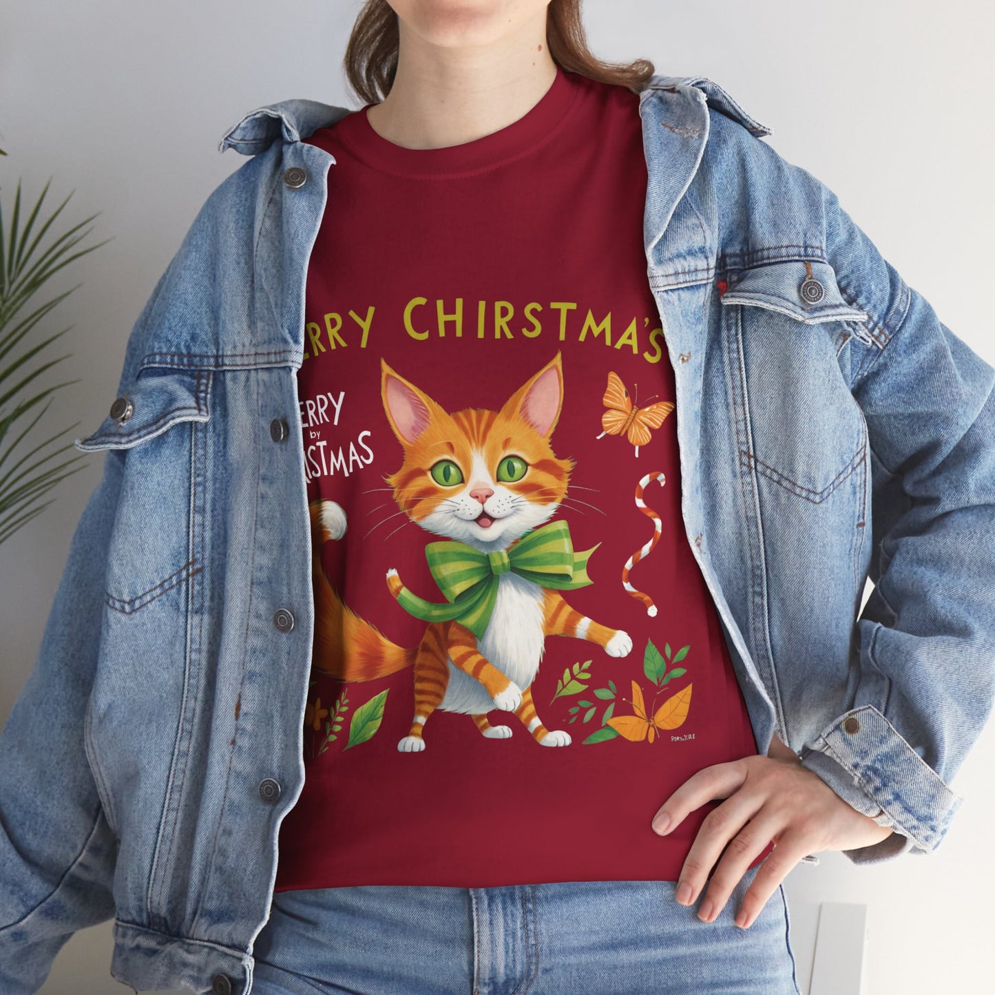 Unisex Heavy Cotton Tee - Gato Navidad