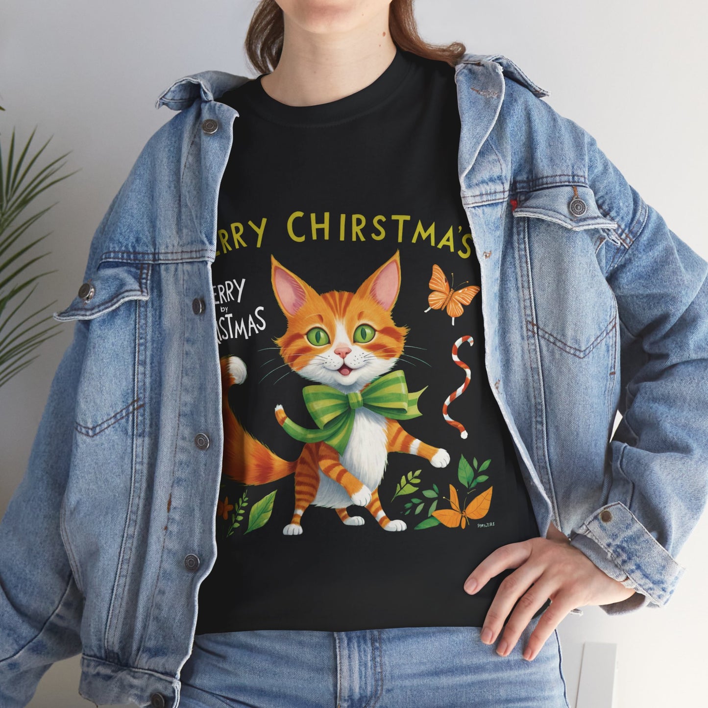 Unisex Heavy Cotton Tee - Gato Navidad