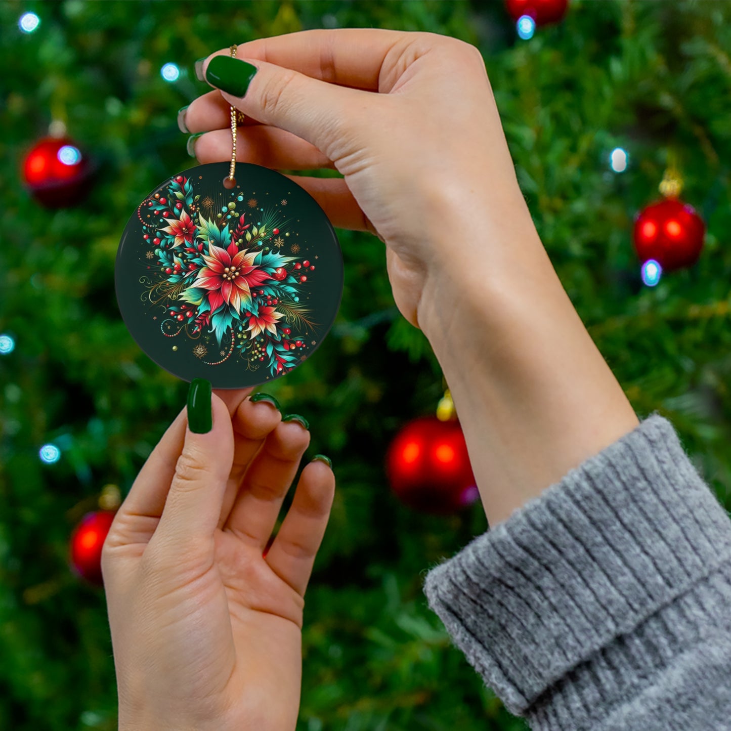 Ceramic Ornament, 4 Shapes, Flowers Christmas