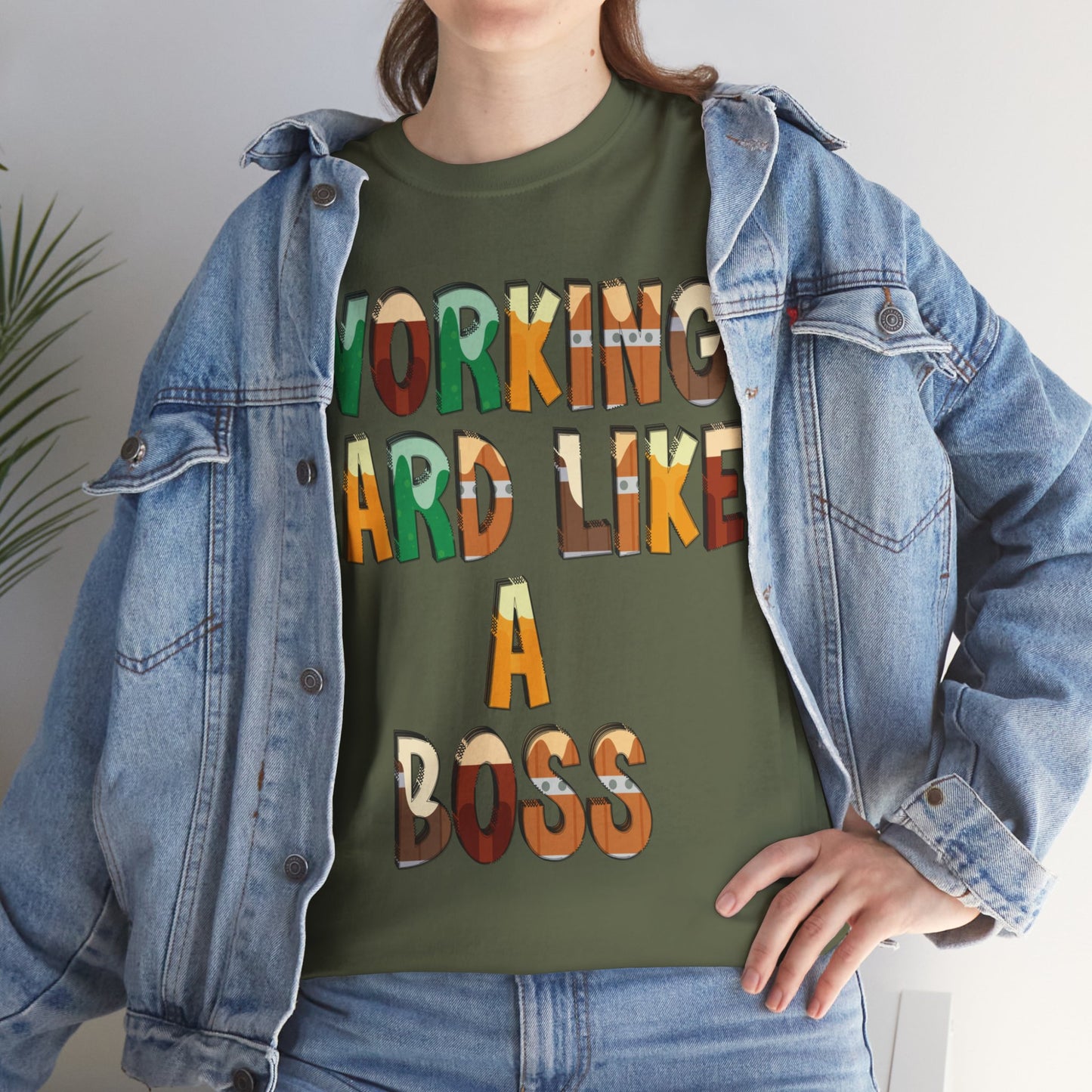 Boss Quote Unisex Heavy Cotton Tee, Working Hard Like a Boss, Unisex Tee, Graphic Tee, Funny Tee, Hispanic Boss Shirt