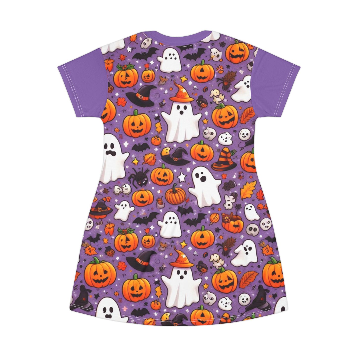 T-Shirt Dress (AOP), Vestido Camisero de Halloween con Estampado Integral, 100% Poliéster, Ligero y Sin Etiquetas,  Ropa Temática para Celebraciones