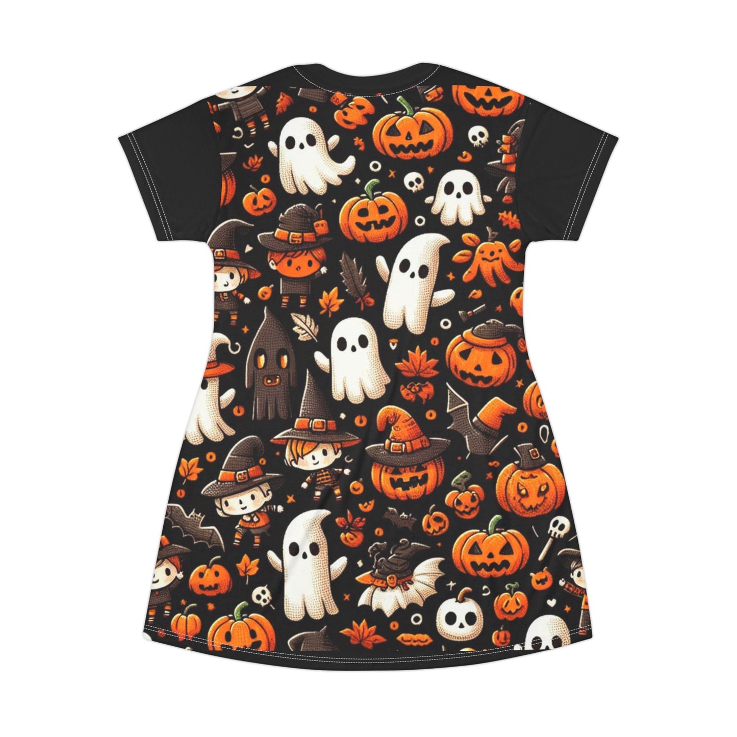 T-Shirt Dress (AOP), Vestido Camisero de Halloween con Estampado Integral, 100% Poliéster, Ligero y Sin Etiquetas,  Ropa Temática para Celebraciones